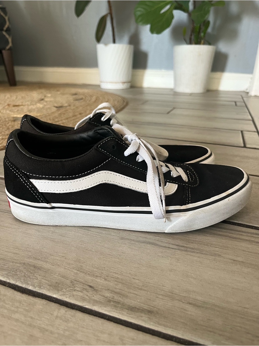Vans Men’s Black and White Old School Low-Top Sneakers